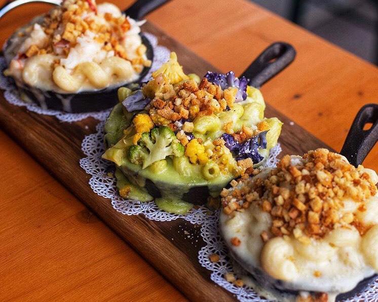 Trio of Mac and Cheese · Comes with Gorgonzola, cheddar and Asiago cheese, roasted cauliflower with pesto and lobster.