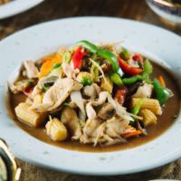 Ginger Ginger · Choice of meats stir-fried with fresh ginger and assorted vegetables. Served with steamed ri...