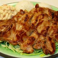 Regular BBQ Chicken Plate · Served with 2 scoops of rice and 1 scoop of macaroni salad.