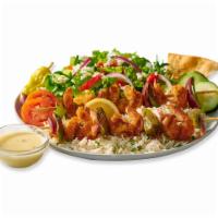 Shrimp Kebob Feast · Shrimp Kebobs with a side Greek Salad and your choice of Basmati rice or roasted new potatoe...