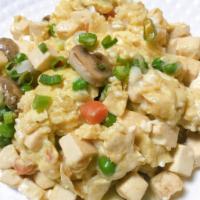 Scrambled eggs ToFu滑蛋豆腐 · Eggs , tofu, mushrooms,peas &carrot