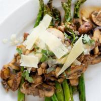 Wild Mushrooms with Roasted Asparagus · Green herbaceous plant. Cooked over dry heat. 