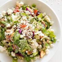 Chopped Gorgonzola Salad · Mixed greens, grilled chicken, pears, apples, grapes, tomatoes, walnuts, mozzarella, Gorgonz...