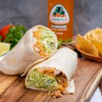 Super Veggie Burrito · Whole Beans, rice, fresh salsa, cheese, guacamole, sour cream, and lettuce but extra of ever...