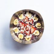 Dessert Bowl · Base: Coconut Milk, Dark Chocolate, Organic Acai, Banana, Strawberries. Toppings: Banana, St...