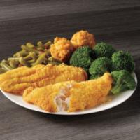 2 Piece Catfish Meal · Two hand-breaded catfish fillets served with your choice of two sides and hush puppies.