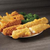 2 Piece Fish & 2 Piece Chicken Meal · Two pieces of batter dipped fish and two chicken tenders, served with your choice of two sid...