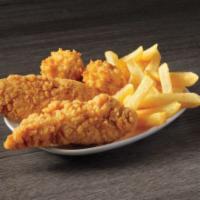 Kid's Chicken Tenders Meal · Two seasoned and breaded chicken tenders, with a choice of side, drink, and 3D Fun Pack.