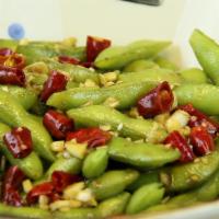 Spicy Organic Edamame · Certified organic edamame with spicy Sichuan dressing.