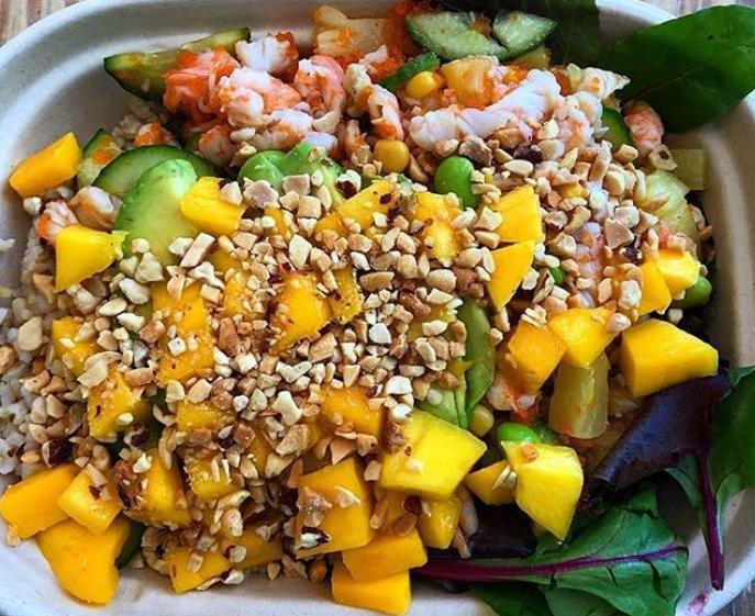 Build Your Own Medium Poke · 6 oz. 1 and a half scoops of rice, 3 choices of protein. Unlimited Veggies 