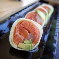 Cucumber Wrap (No Rice) · Cucumber wrap with Spicy tuna, yellowtail, avocado, salmon and ponzu sauce