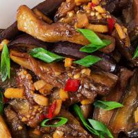 SPICY EGGPLANT(ผัดมะเขือ) · Choice of protein with eggplants, garlic, chili, basil, and bell peppers
