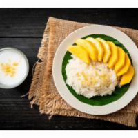 Mango Sticky Rice(ข้าวเหนียวมะม่วง) · Mango serve with sweet sticky rice top with coconut milk.