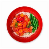Pineapple Sweet & Sour Rice Bowl · Wok-fried, green and red bell pepper served over your choice of white or brown rice.