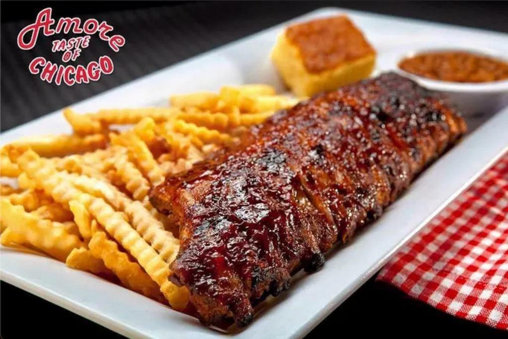 BBQ Baby Back Ribs · Full slab served with French Fries, Cornbread, Coleslaw and Baked Beans. **No substitutions on sides**