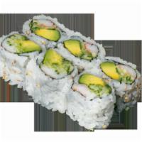 California Maki · Crab stick, avocado, cucumber and flying fish roe. Cooked.