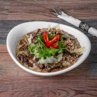 Risotto de Farro ai Funghi · Italian grain risotto with porcini mushroom.