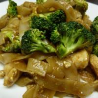 Broccoli Noodle · Pad-see-lew. Stir fried flat noodles with chicken, mild black soy sauce, broccoli and egg. S...