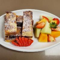 Fruit French Toast · French toast, strawberries, and bananas