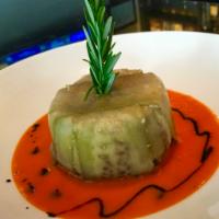 Japanese Eggplant and Zucchini Souffle · Served with fresh tomato basil sauce.