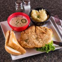 Chicken Fried Steak · Hand battered and served with Texas toast and mashed potatoes, with your choice of brown, cr...
