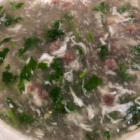 Cilantro and Minced Beef Soup · For 2-3 people.