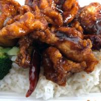 General Tso Chicken on Rice · Spicy.