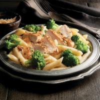 Chicken & Broccoli Pasta · Seasoned chicken and fresh broccoli over penne pasta in Parmesan cream. Served with 4 Breads...