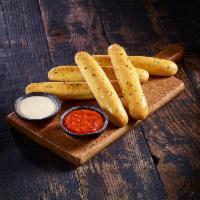 NEW Breadsticks with Dipping Sauces · Five breadsticks with Parmesan and Tomato Basil dipping sauces.