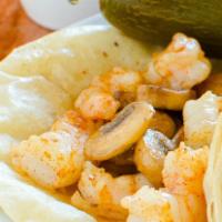 Shrimp Taco · 3 shrimp tacos sautéed with mushrooms