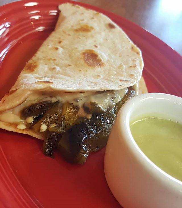 Raja's con Queso · 3 tacos made with green chilies and house made creamy queso