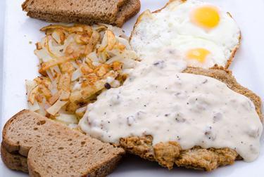 Country Fried Steak & Eggs · Served with country gravy & 2 eggs; served with hash browns choice of toast.