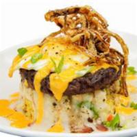 Hendertucky Moco Loco · Grilled angus steak patty, chicken fried rice, house-made gravy, fried eggs and spicy aioli ...