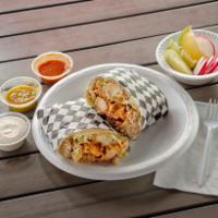 Mixed Burrito · Our fried fish and shrimp burrito packed with rice, beans, cabbage, pico de gallo, crema, an...