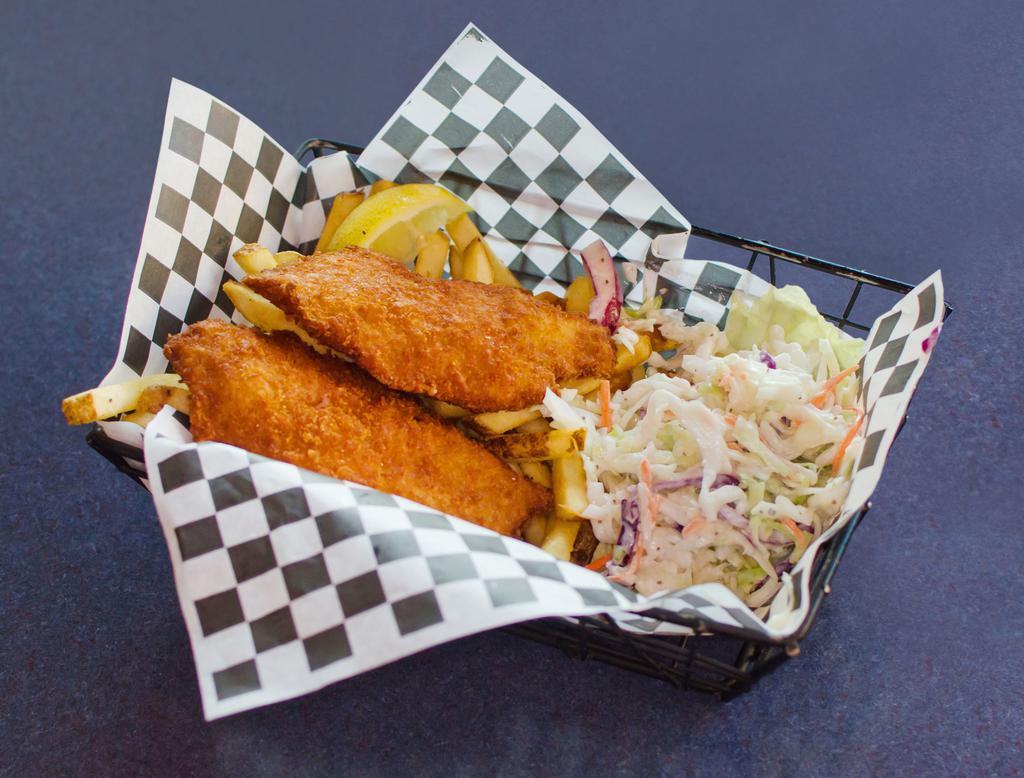 3 Piece Panko Breaded Alaskan True Cod 'N' Chips · Served with fries and coleslaw.