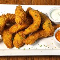 Hand-Breaded Chicken Tenders · Made from scratch crispy chicken tenders with ranch and buffalo dipping sauces.