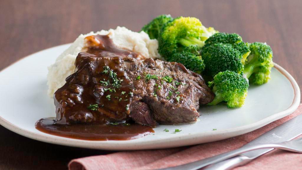 Pot Roast Dinner · Slowly braised and simmered in red wine shallot gravy.
Served with choice of two sides. 