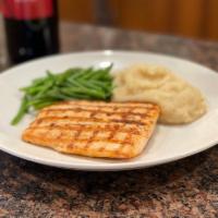 Grilled Atlantic Salmon · Blackened or grilled. Served with choice of two sides.