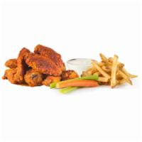 20 Wing Combo · 20 wings, a choice of 2 flavors, 4 house-made sauces, fries, and carrots and celery.