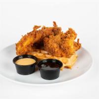 Chicken & Waffles · Buttermilk fried chicken tenders (on a liege waffle) with a side of syrup and special sauce