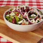 Mediterranean Salad · Romaine lettuce, cucumbers, tomatoes, Kalamata olives, feta cheese, red onion, vinaigrette dressing.