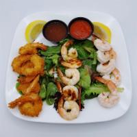 Shrimp Sampler · For the shrimp lovers, shrimp three ways. This platter features coconut shrimp, grilled shri...