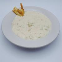 New England Clam Chowder Soup · A thick creamy soup.