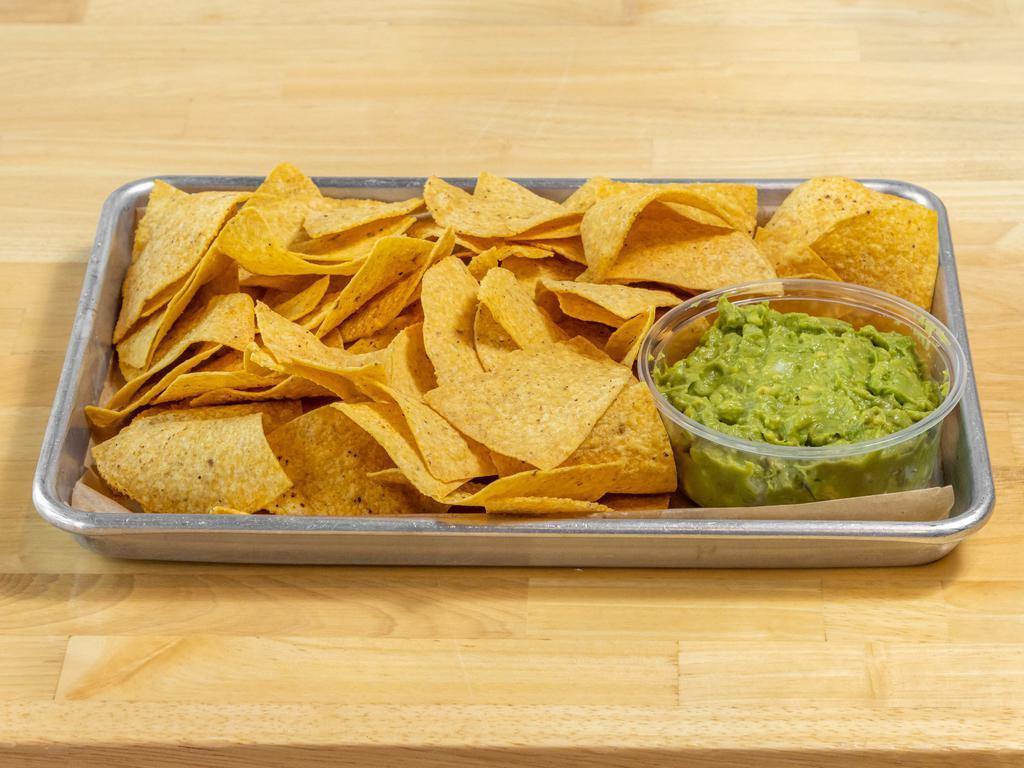 Chips and Guacamole · 8 oz. guac served with our fresh, homemade chips! We fry a fresh batch of chips for every order!
