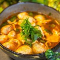 Lemongrass Soup – (Tom Yum) · Little spicy. Cherry tomato, mushroom, cilantro, kaffir lime leaf, chili, lime.