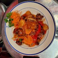 Sweet and Sour Sauce Entree · Your choice of protein sauteed with pineapple, tomato, onion, bell pepper and scallion in sw...