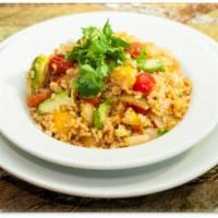 Fiesta Brown Rice · Vegan. Brown rice, avocado, mango, tomato, onion, cilantro, and brown rice with lime and red...