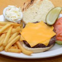 California Burger Deluxe · Lettuce, onions, avocado, Jack cheese, and chipotle mayo. Served with lettuce, tomato, pickl...