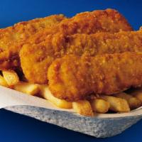 Kid's Chicken ‘n Chips · 2 pieces breast tenderloin strips served with 3 oz. french fries and a 12 oz. soft drink.