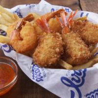 Shrimp Duo  · 3 Coconut Crusted and 3 Hand-Battered Shrimp served with fries and a side of Sweet Chili Mar...